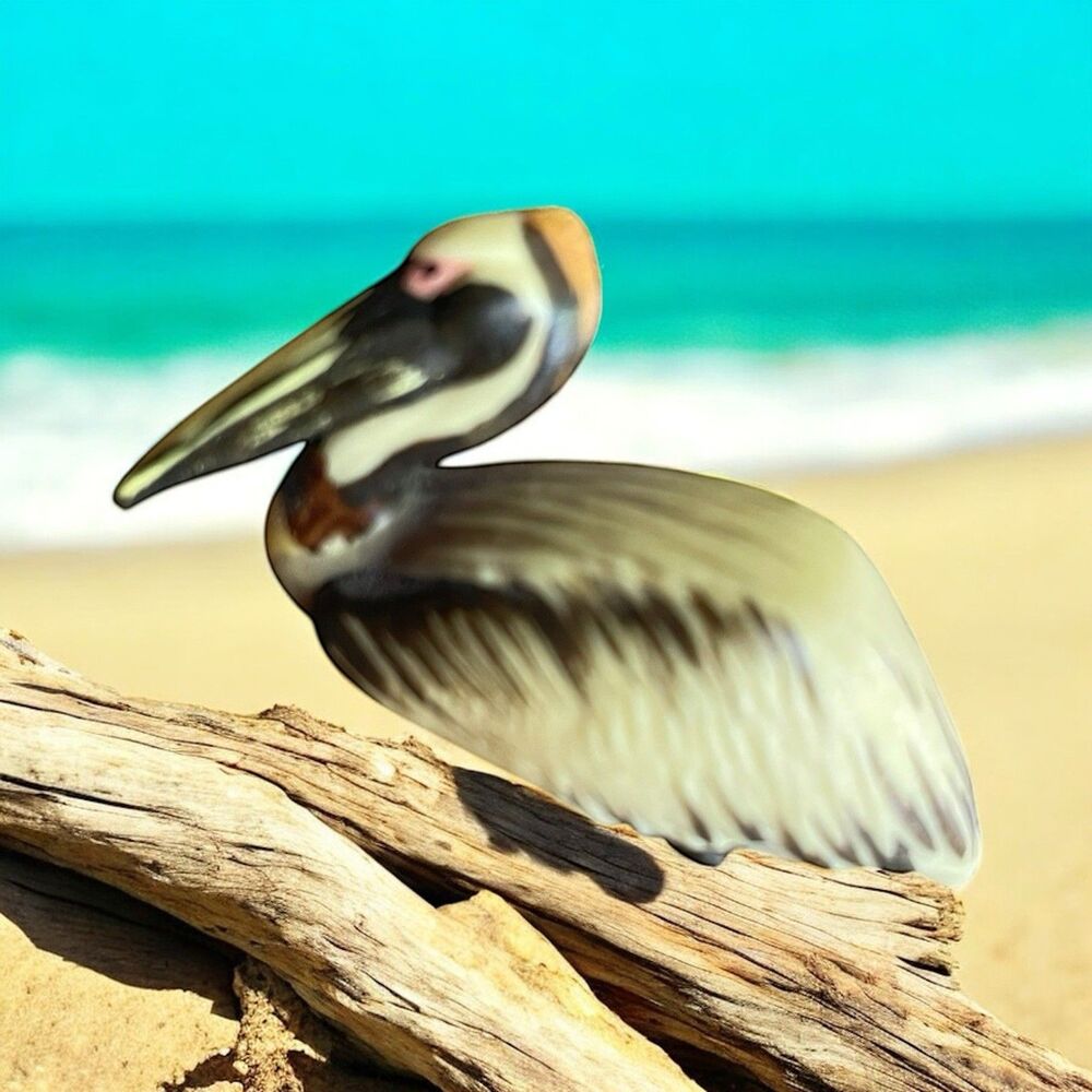 Vintage ANRI Wildlife Collection Pelican Handcrafted Handpainted 1970s